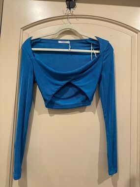 Peppermayo Teal Blue Long-Sleeve Twist Crop Top